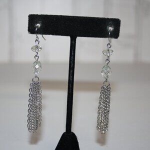 Beautiful silver chain and crystal beaded dangle earrings 3"